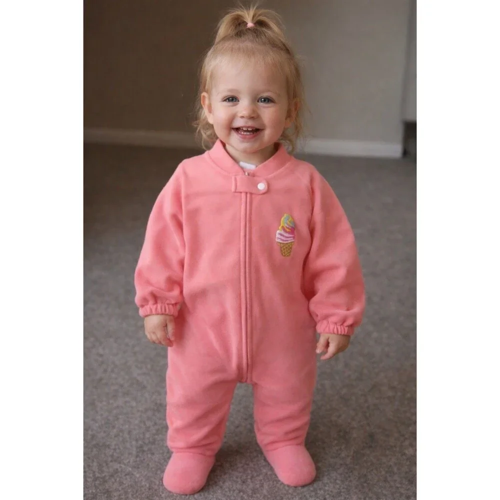 pajamas 3T month Girls Pink Fleece sleeper Ice Cream Cone